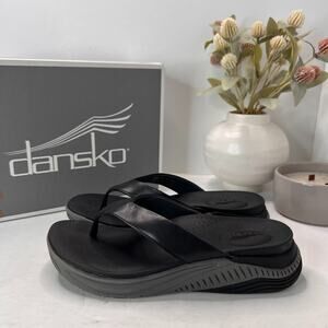 Dansko Rosemary Calf Leather Flip Flop Arch Support Black Women 5.5/EU36 NWB